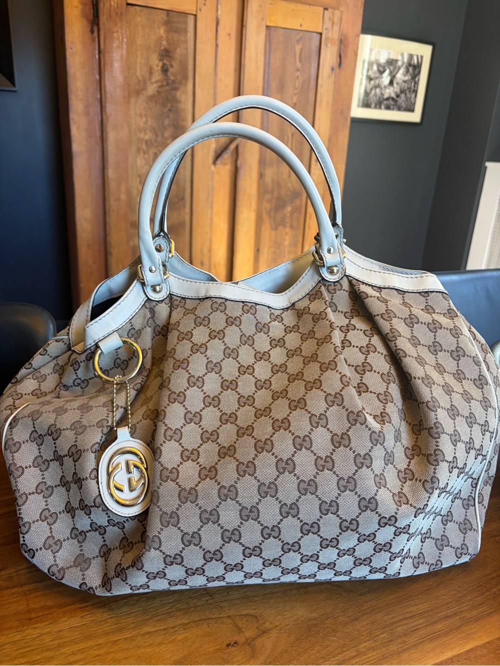 Gucci Brown/Beige GG Sukey tote bag large